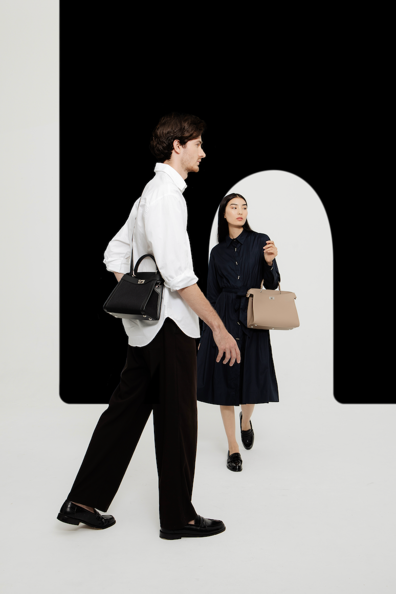 LEATHER AND CANVAS HANDBAG LUTECE MINI BLACK