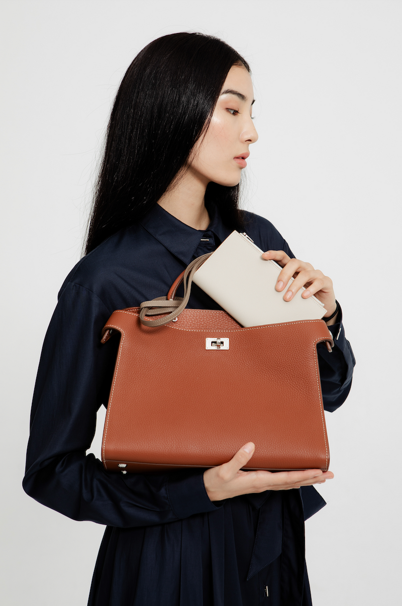 LEATHER HANDBAG LUTECE PM GOLD