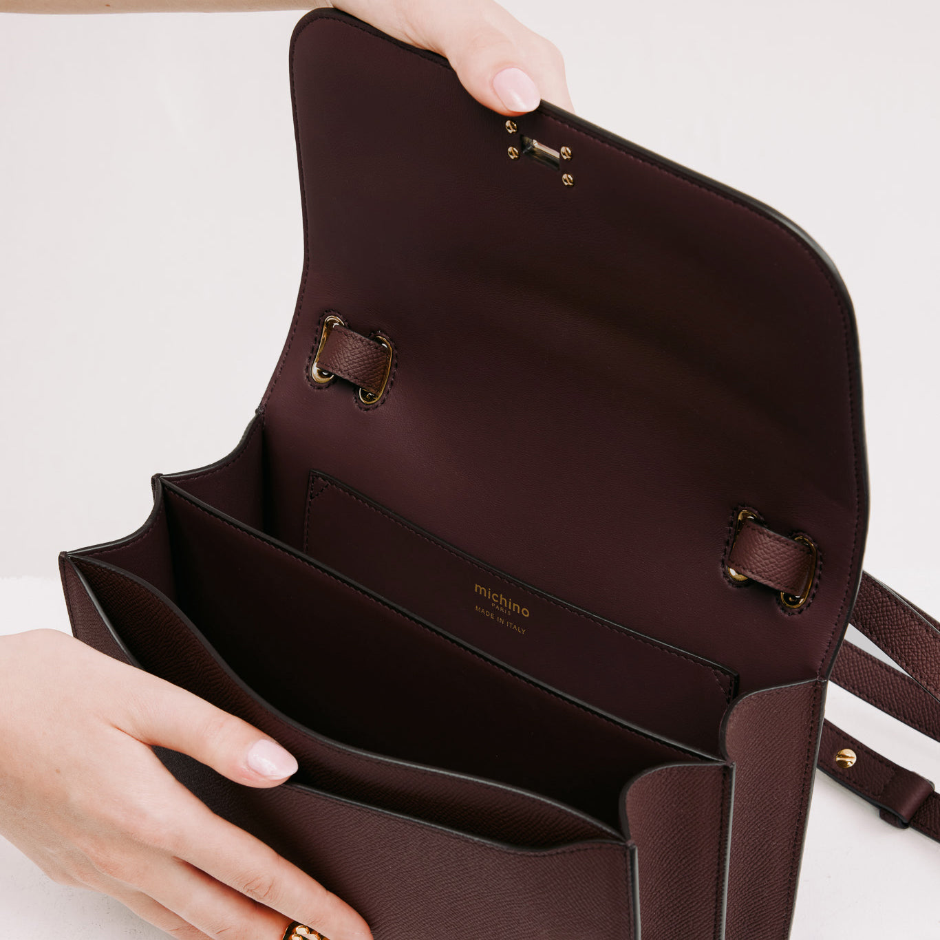LEATHER FLAP BAG ELYSEE EAST/WEST PRUNE
