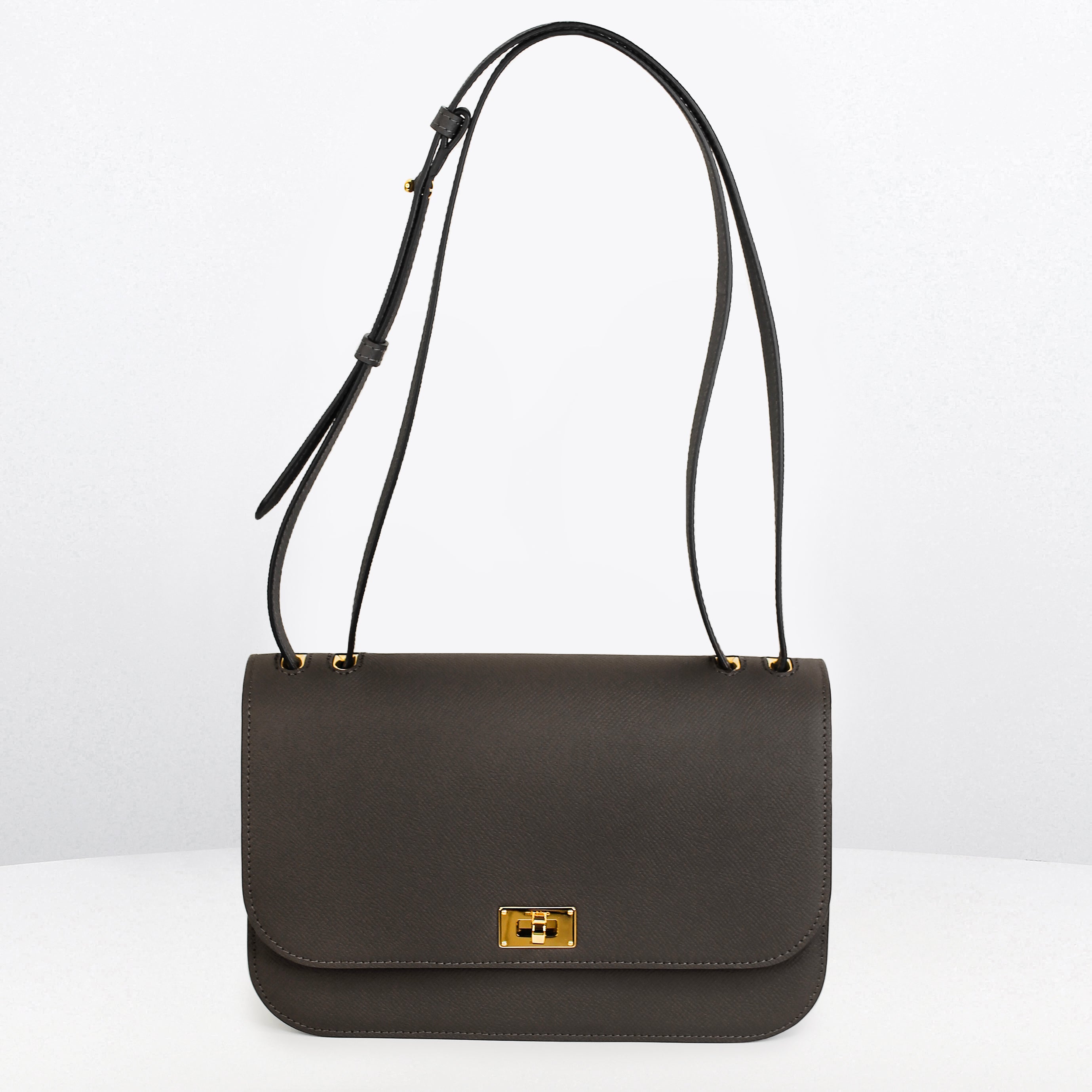 LEATHER FLAP BAG ELYSEE EAST/WEST CHARCOAL GREY