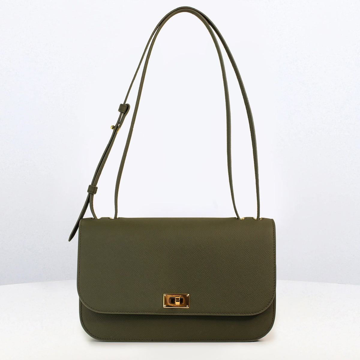LEATHER FLAP BAG ELYSEE EAST/WEST KHAKI