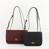 LEATHER FLAP BAG ELYSEE BLACK  EAST/WEST PRUNE