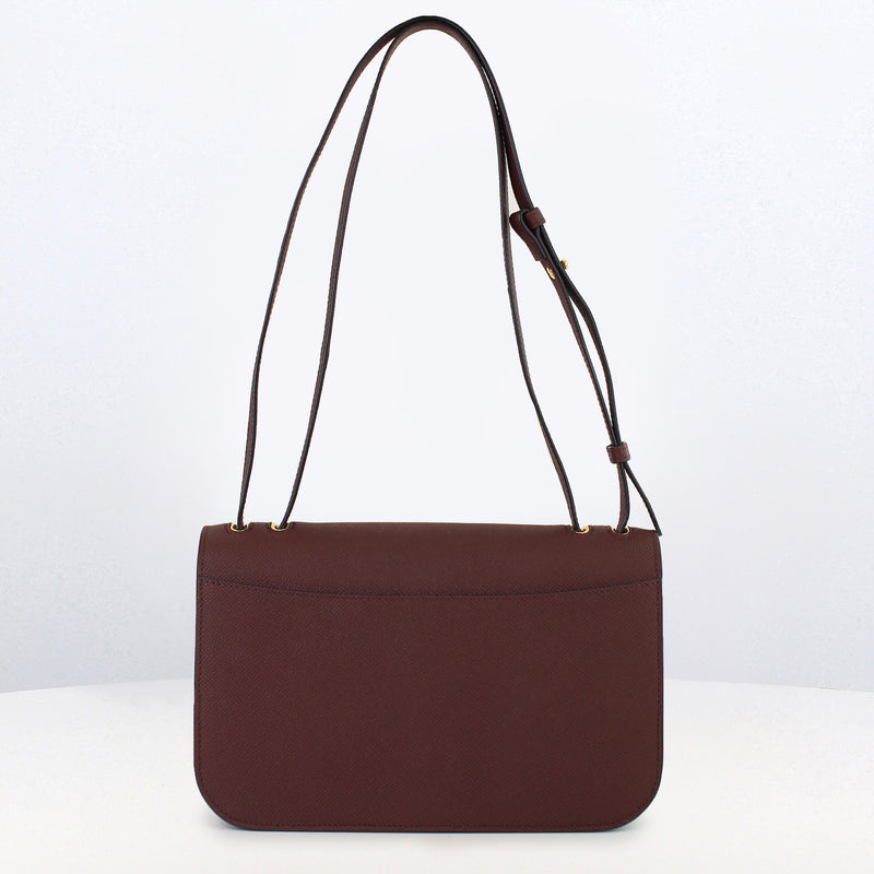 LEATHER FLAP BAG ELYSEE BLACK  EAST/WEST PRUNE