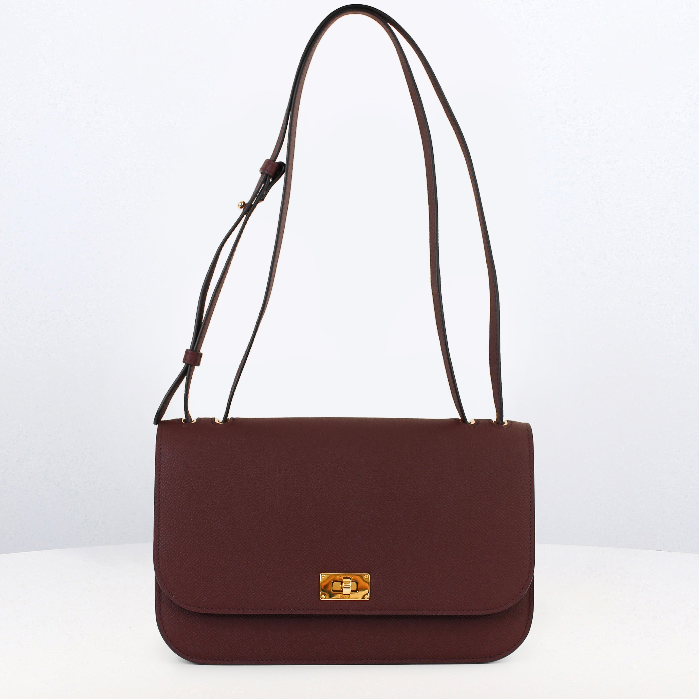 LEATHER FLAP BAG ELYSEE EAST/WEST PRUNE