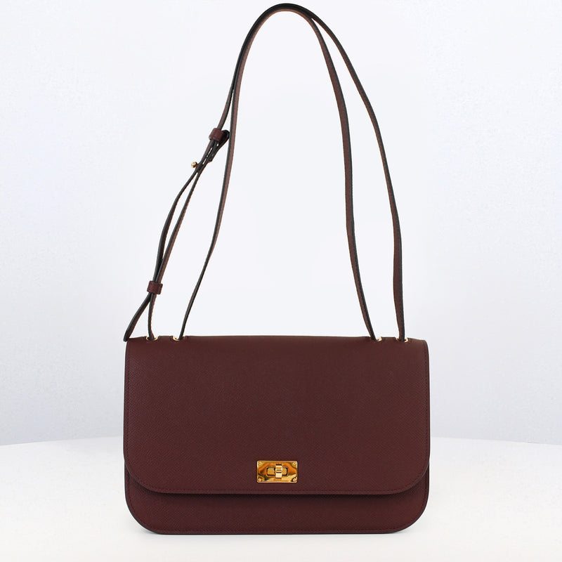 LEATHER FLAP BAG ELYSEE BLACK  EAST/WEST PRUNE