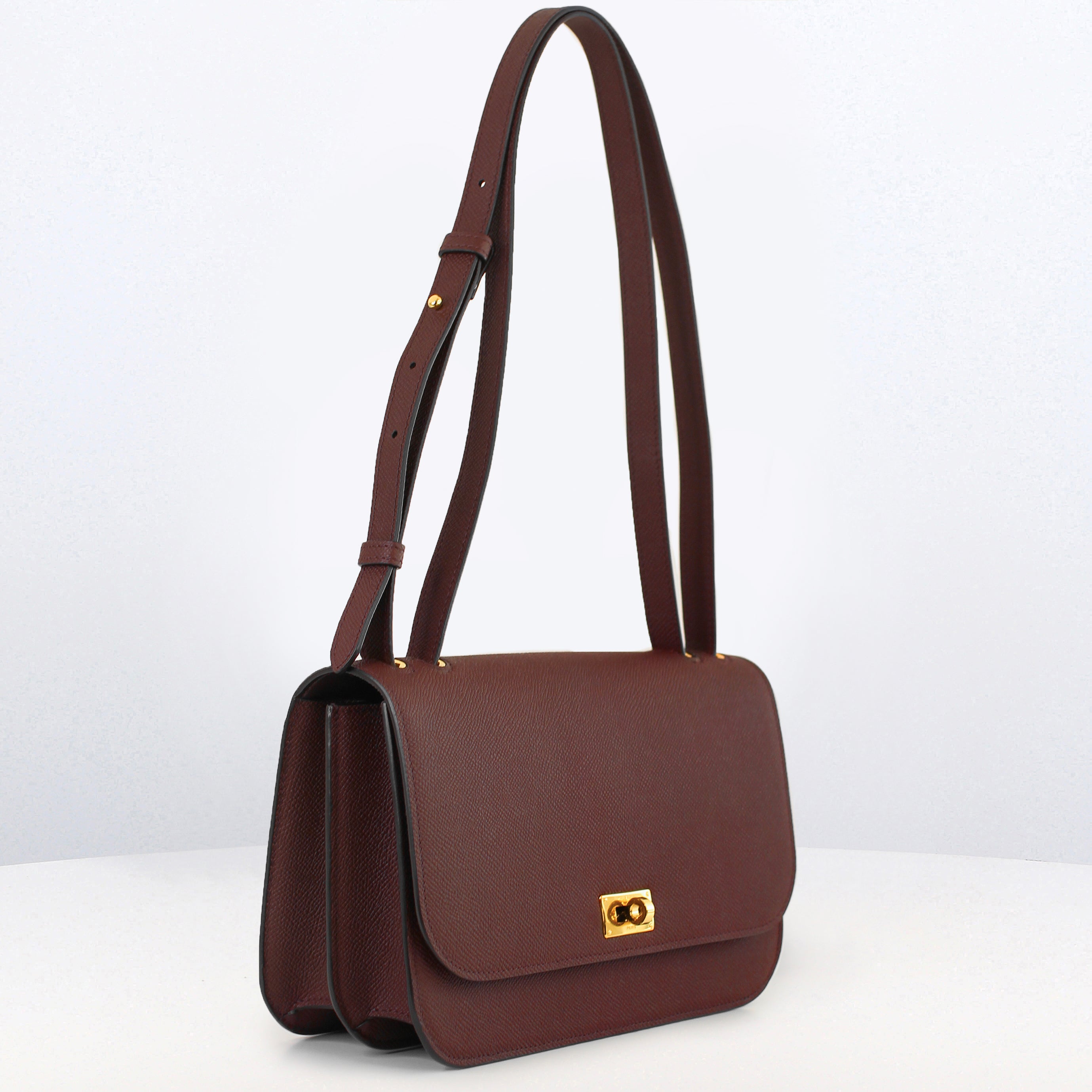 LEATHER FLAP BAG ELYSEE EAST/WEST PRUNE