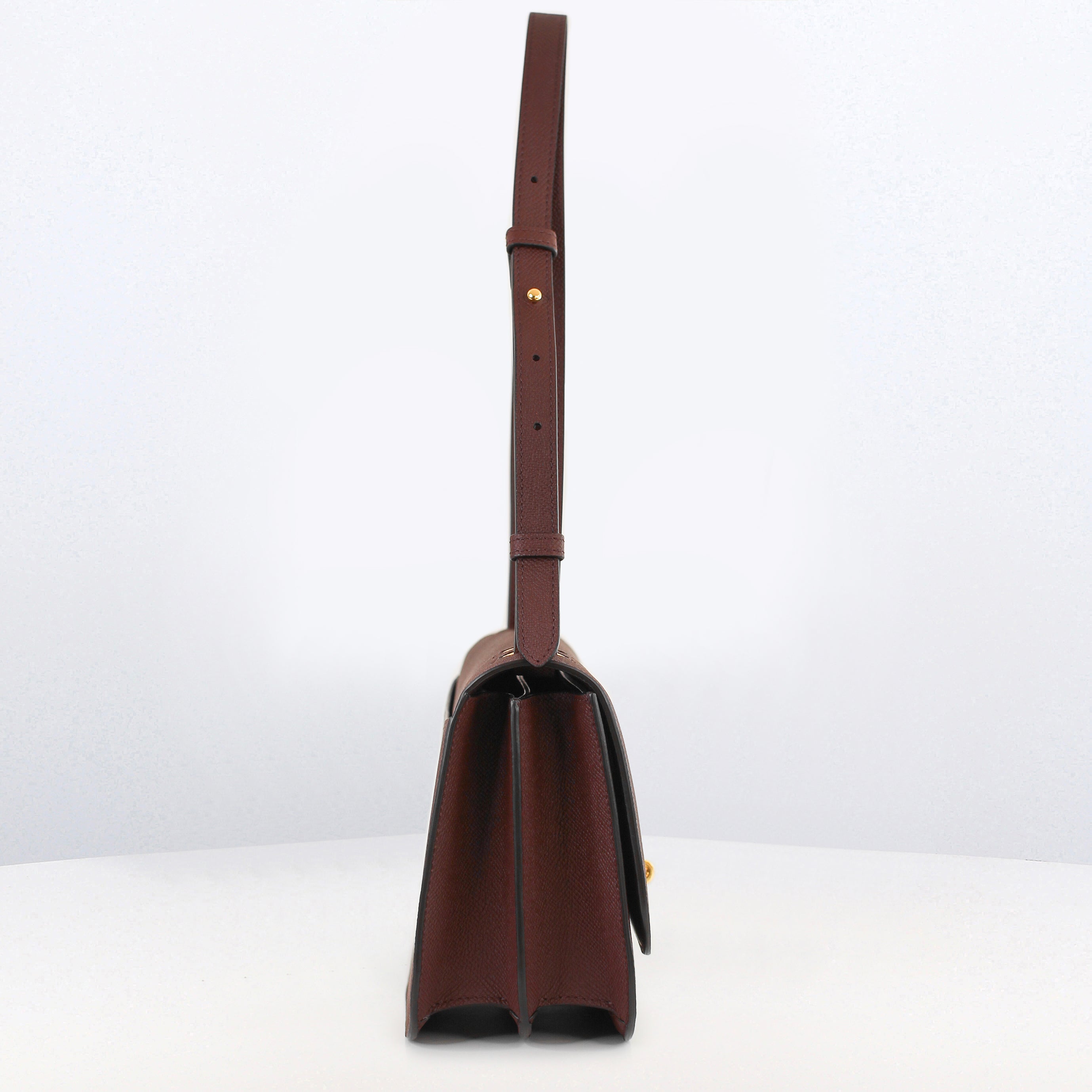 LEATHER FLAP BAG ELYSEE EAST/WEST PRUNE