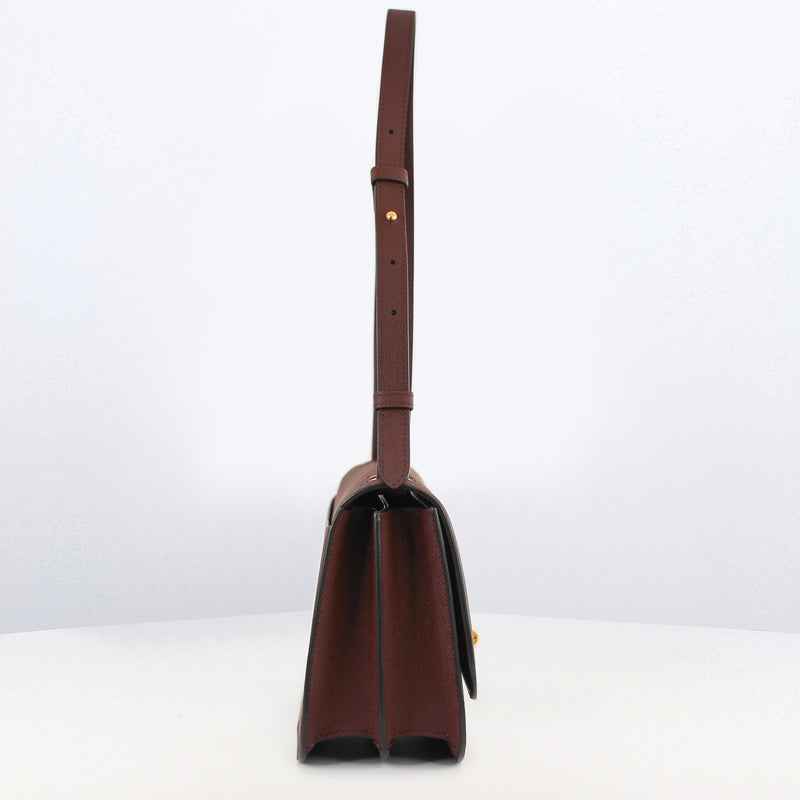 LEATHER FLAP BAG ELYSEE BLACK  EAST/WEST PRUNE