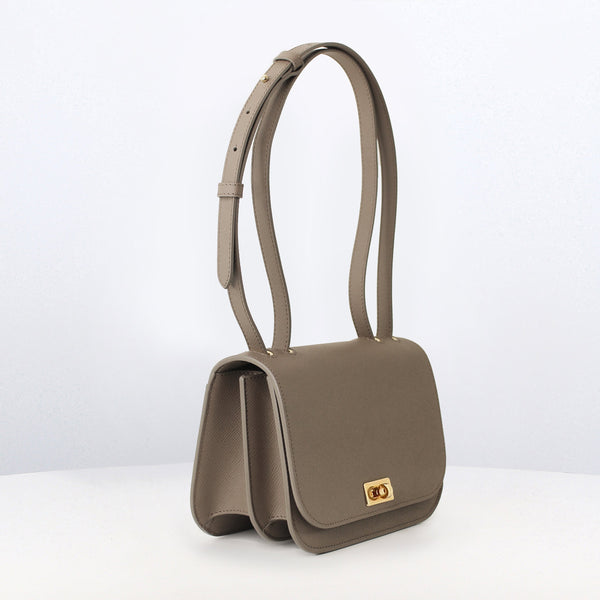 LEATHER FLAP BAG ELYSEE TAUPE