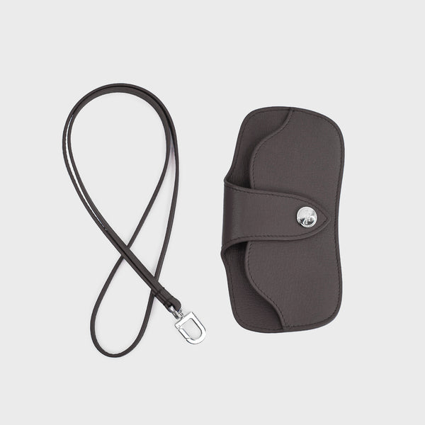 LEATHER GLASSES HOLDER CHARCOAL GREY