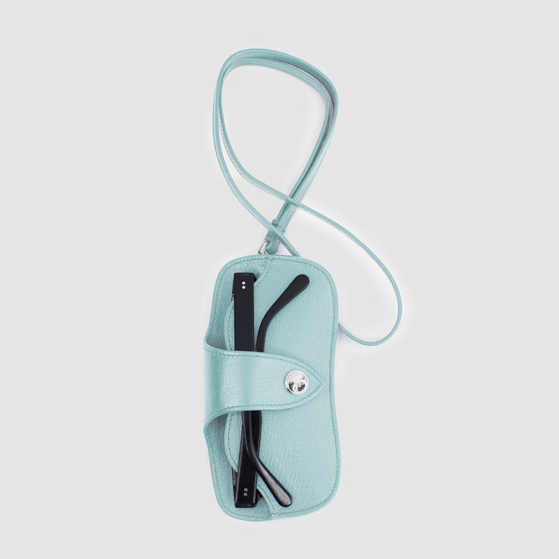 LEATHER GLASSES HOLDER SKYBLUE