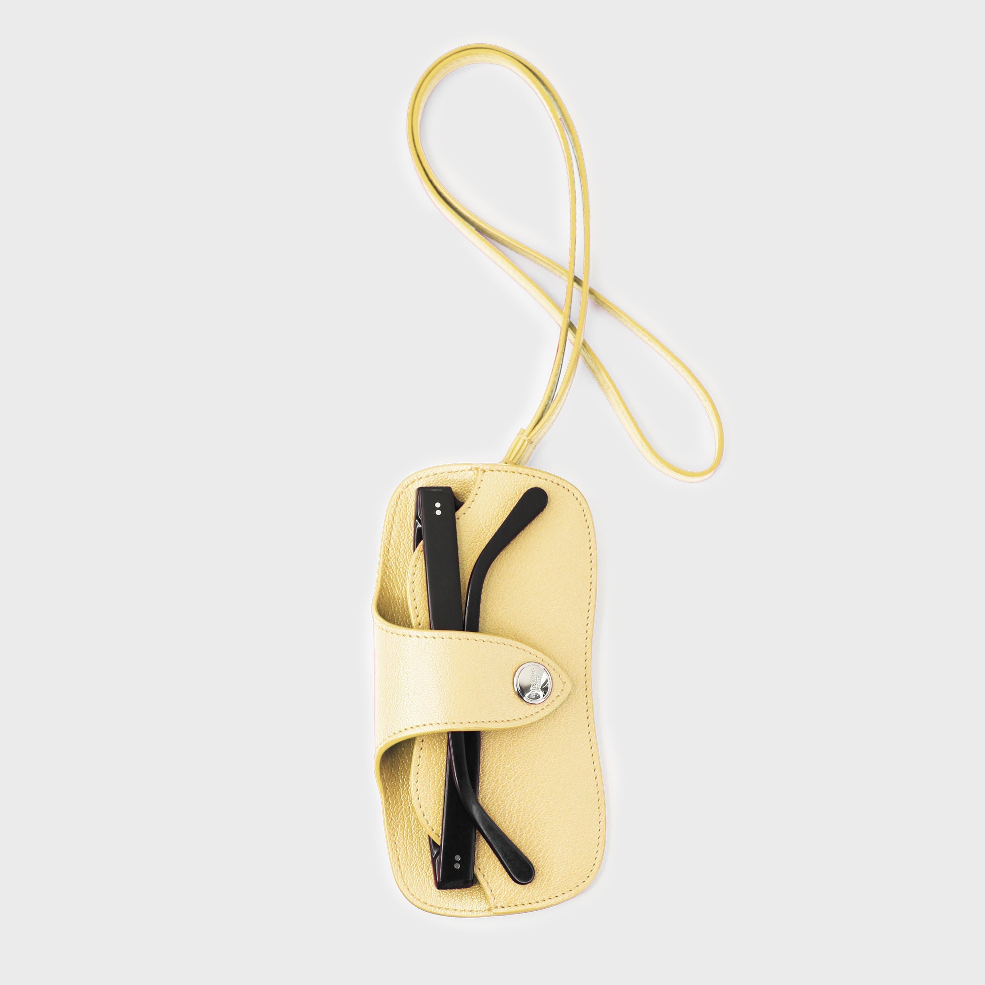 LEATHER GLASSES HOLDER PASTEL YELLOW
