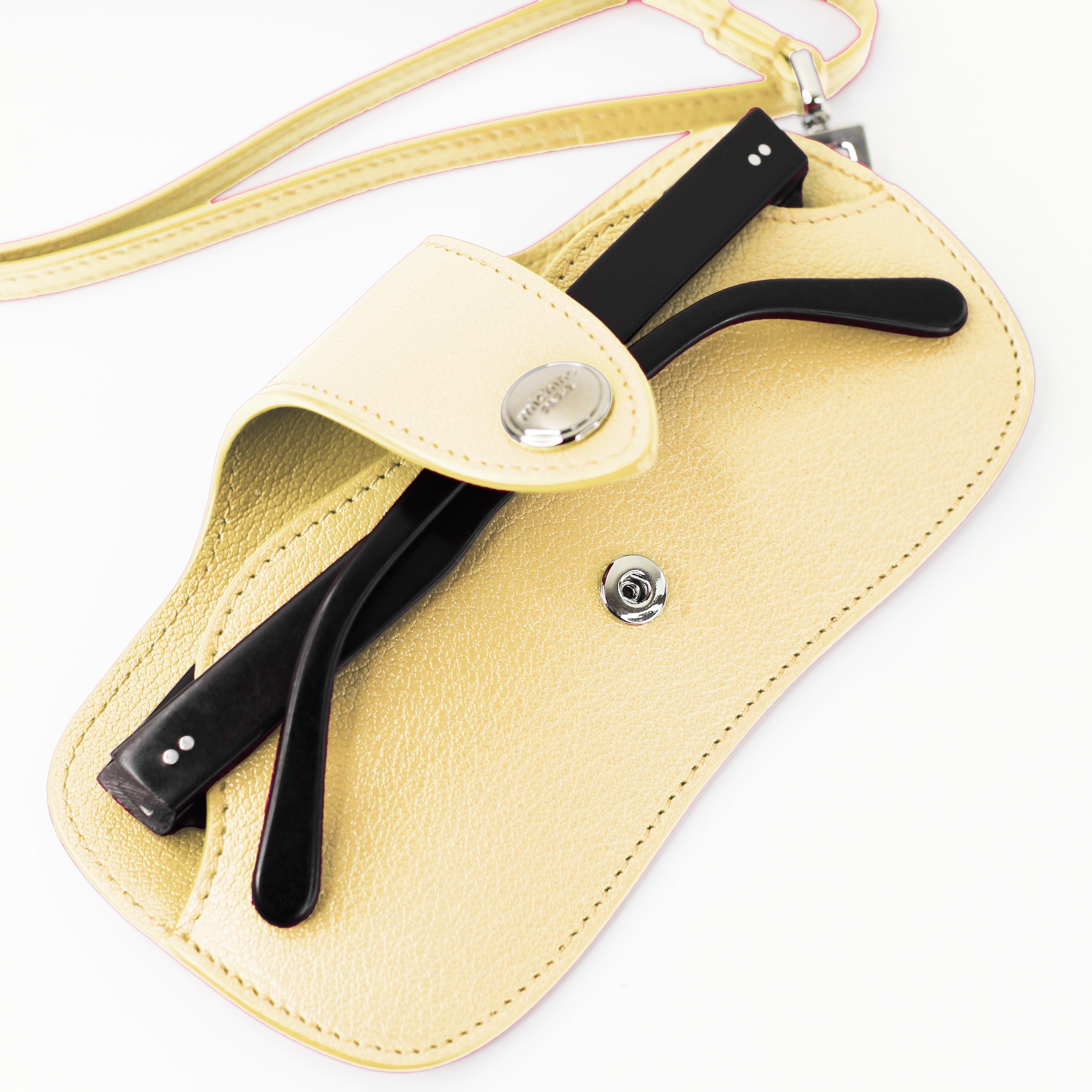LEATHER GLASSES HOLDER PASTEL YELLOW