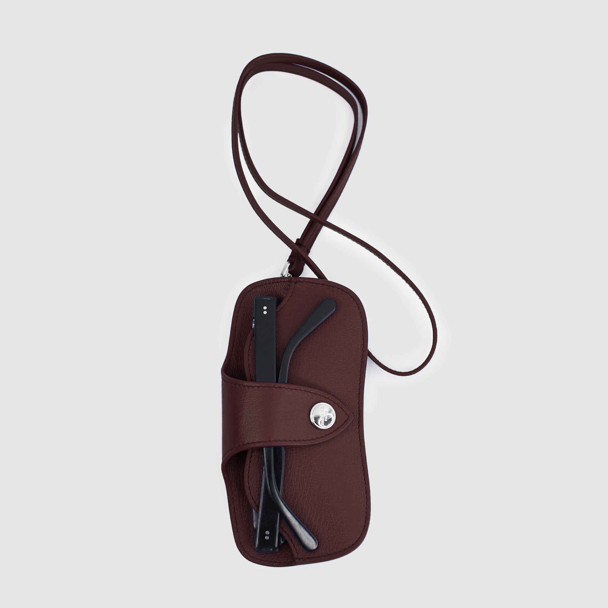 LEATHER GLASSES HOLDER PRUNE