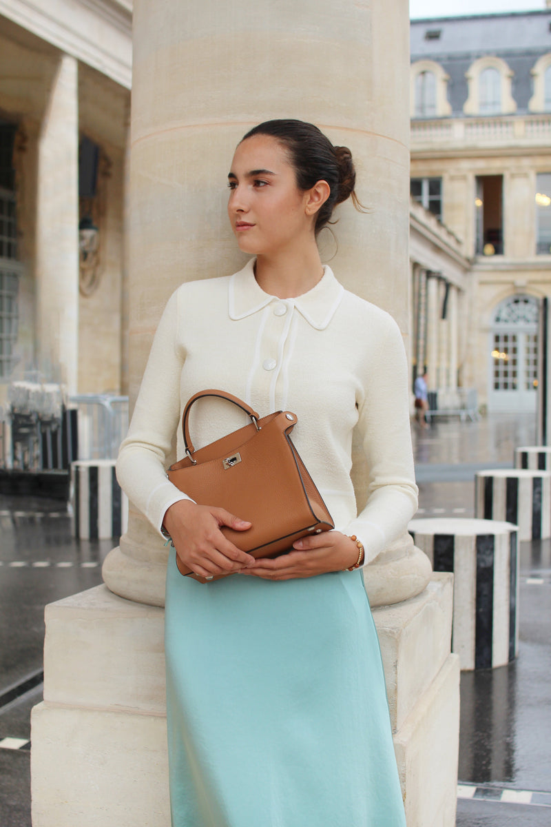 LEATHER HANDBAG LUTECE MINI CAMEL