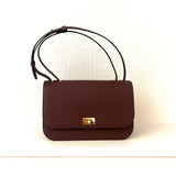 LEATHER FLAP BAG ELYSEE BLACK  EAST/WEST PRUNE