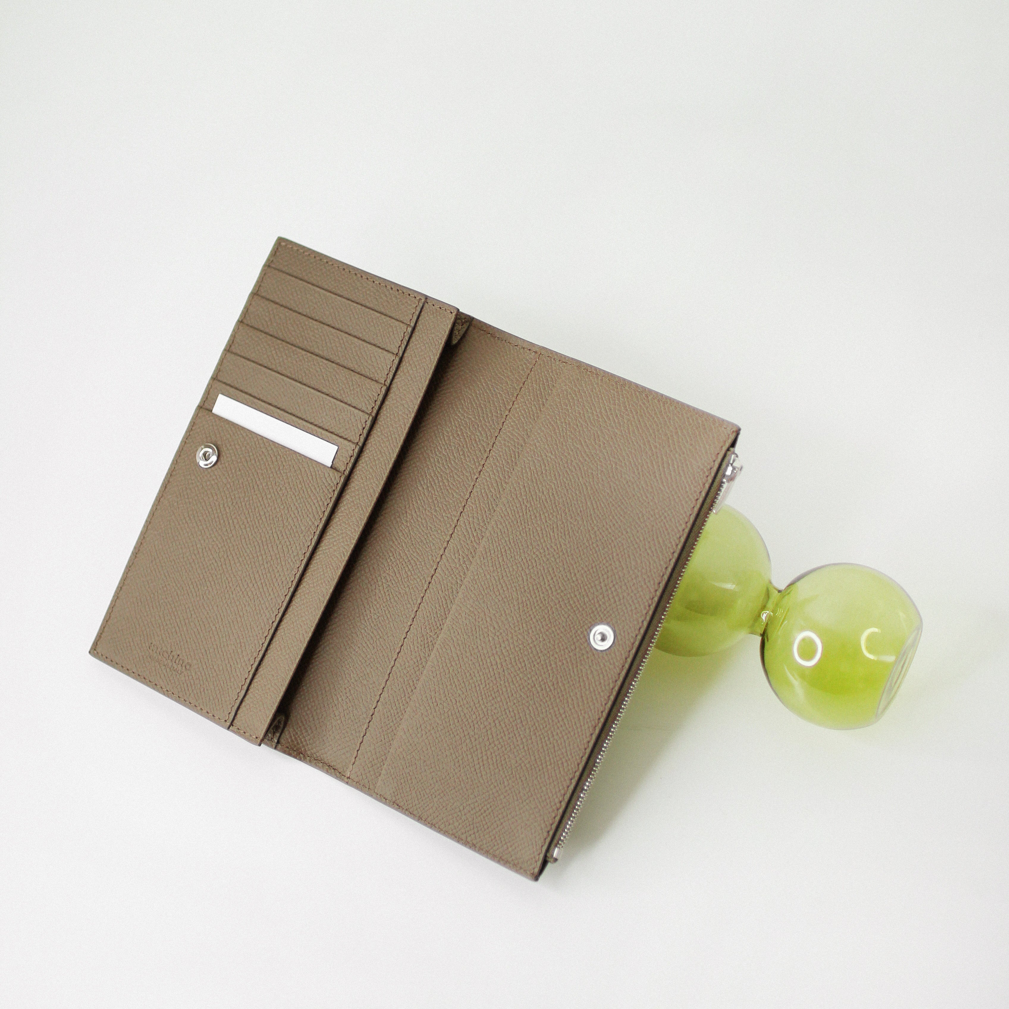 LEATHER LONG ZIP WALLET TAUPE