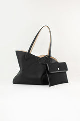 RIVOLI REVERSIBLE LEATHER TOTE BAG EAST/WEST BLACK/TOURTERELLE