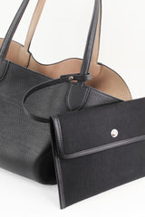 RIVOLI REVERSIBLE LEATHER TOTE BAG NORTH/SOUTH CHARCOAL GREY/PRUNE