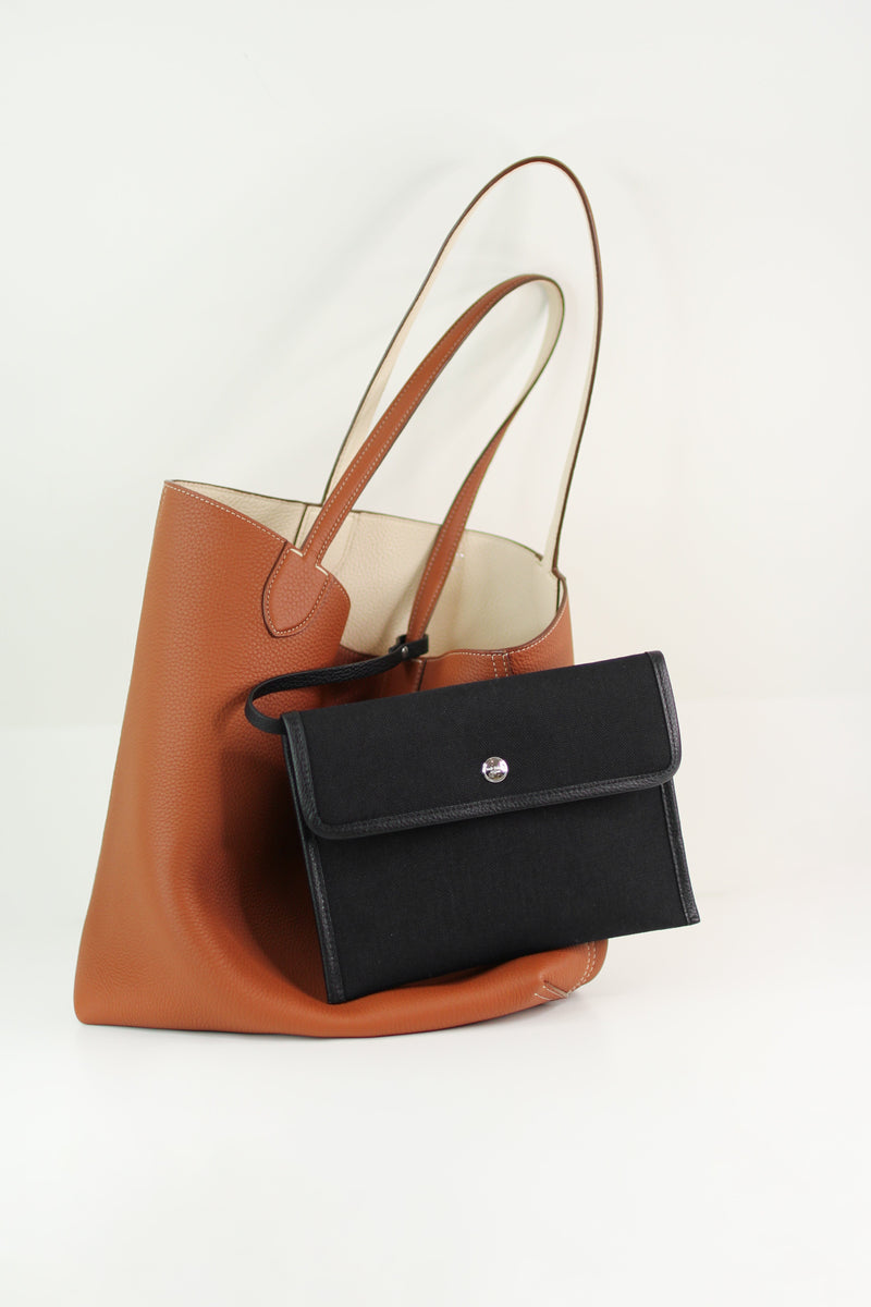 RIVOLI REVERSIBLE LEATHER TOTE BAG NORTH/SOUTH ECLIPSE/GOLD