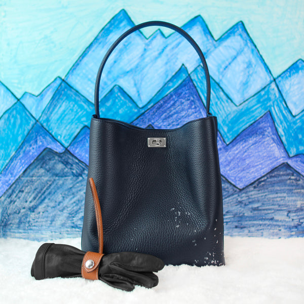 GIFT SET: ODEON PM ECLIPSE LEATHER BUCKET BAG GOLD LEATHER GLOVE HOLDER