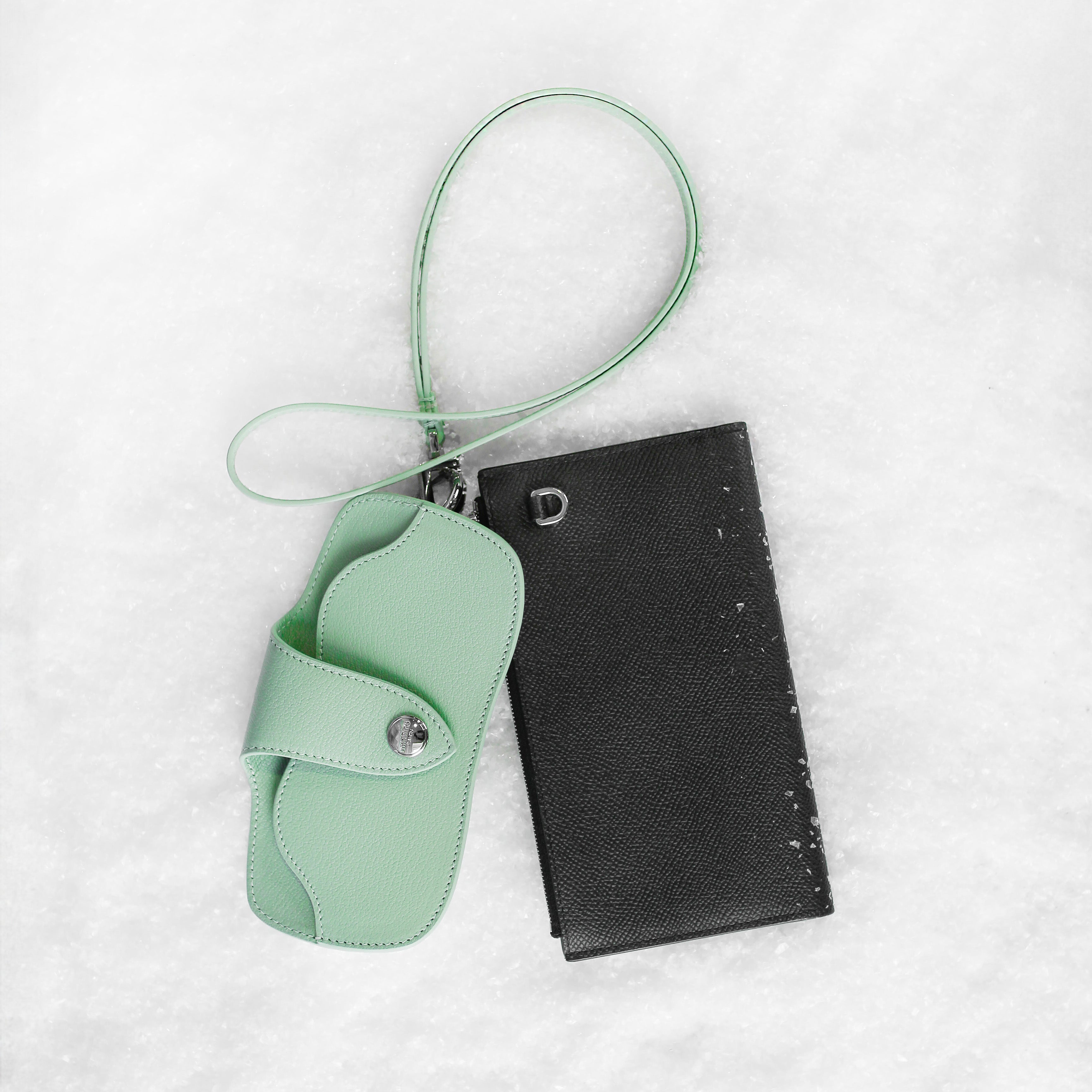 GIFT SET: LONG LEATHER ZIP WALLET & MINT GREEN LEATHER GLASSES CASE