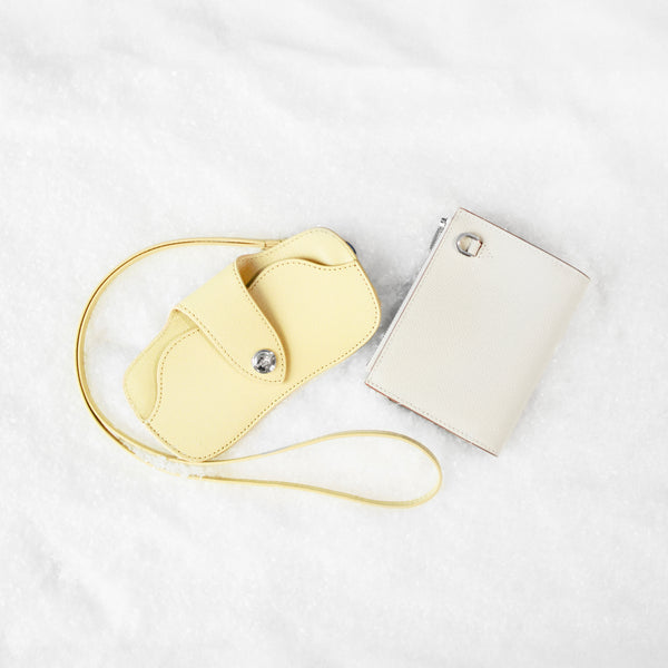 GIFT SET: IVORY TWO-FOLD ZIP LEATHER WALLET & POUSSIN YELLOW LEATHER GLASSES CASE