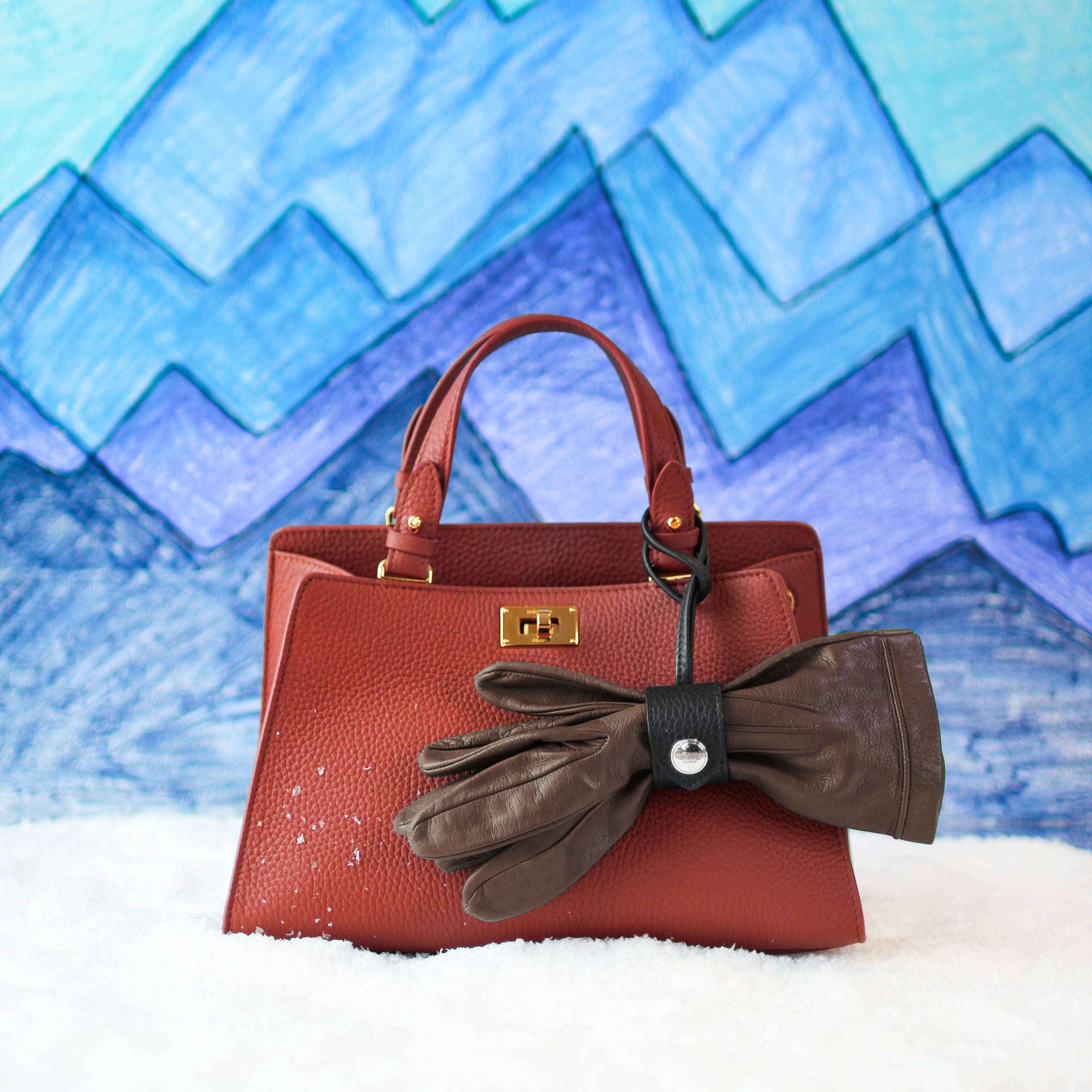 GIFT SET: TROCADERO BRICK RED LEATHER HANDBAG & BLACK LEATHER GLOVE HOLDER