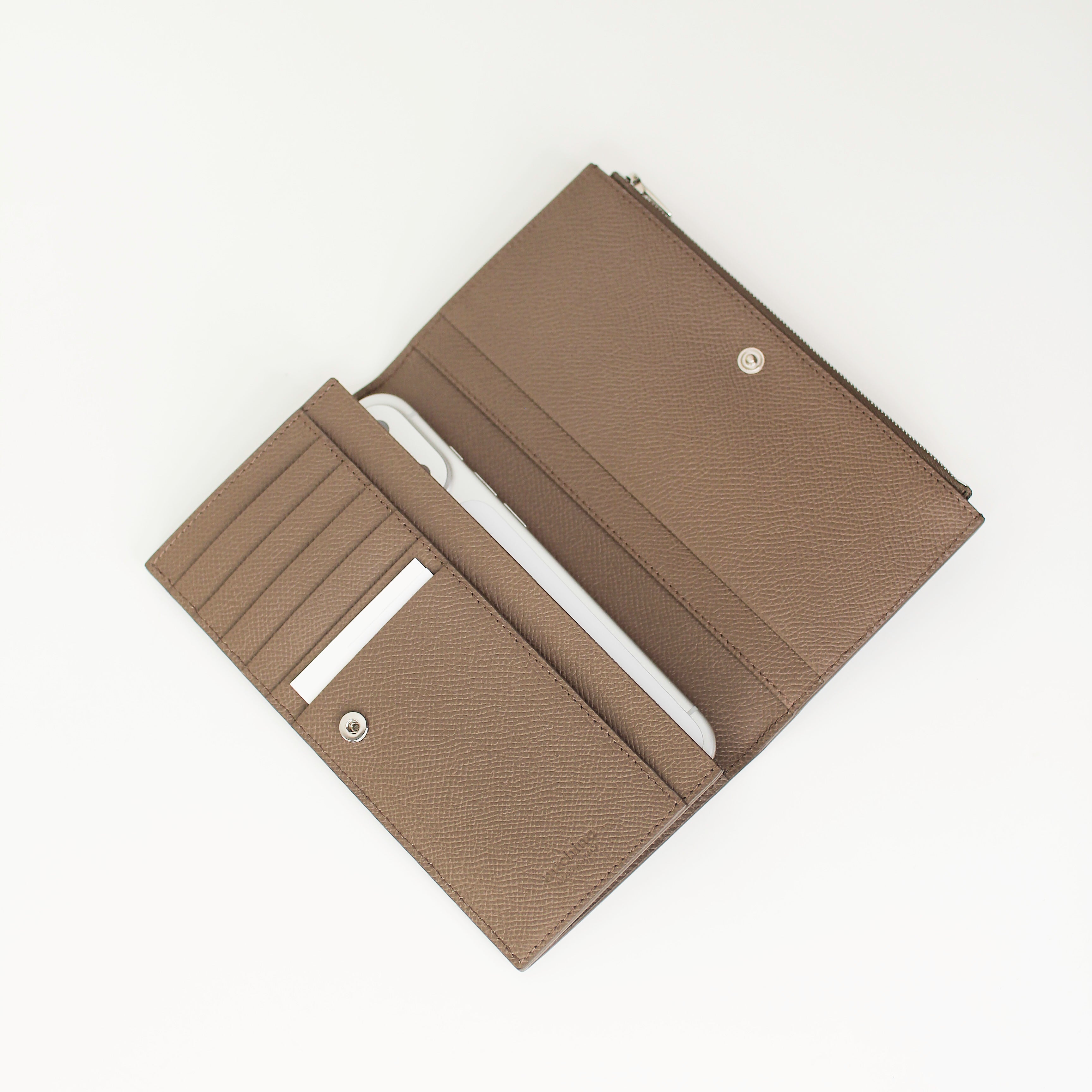 LEATHER LONG ZIP WALLET TAUPE