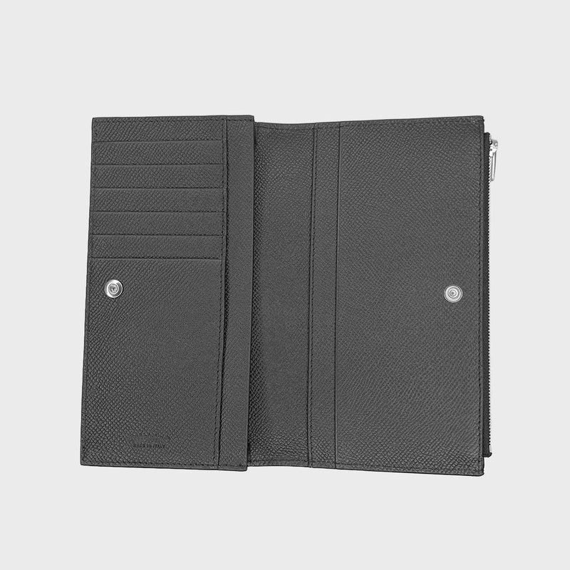 LEATHER LONG ZIP WALLET BLACK