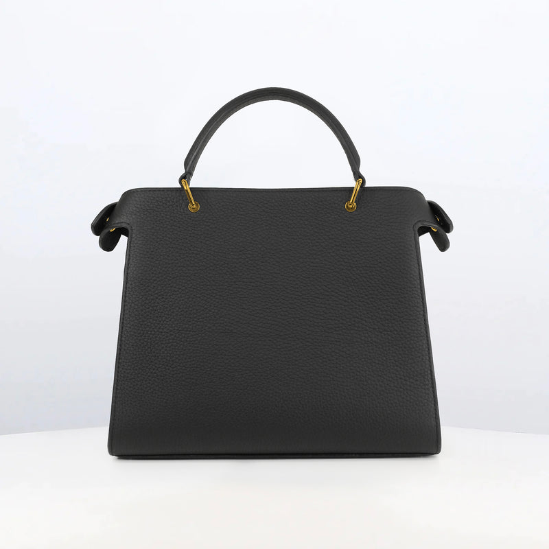 LEATHER HANDBAG LUTECE 27 BLACK WITH GOLD HARWARE