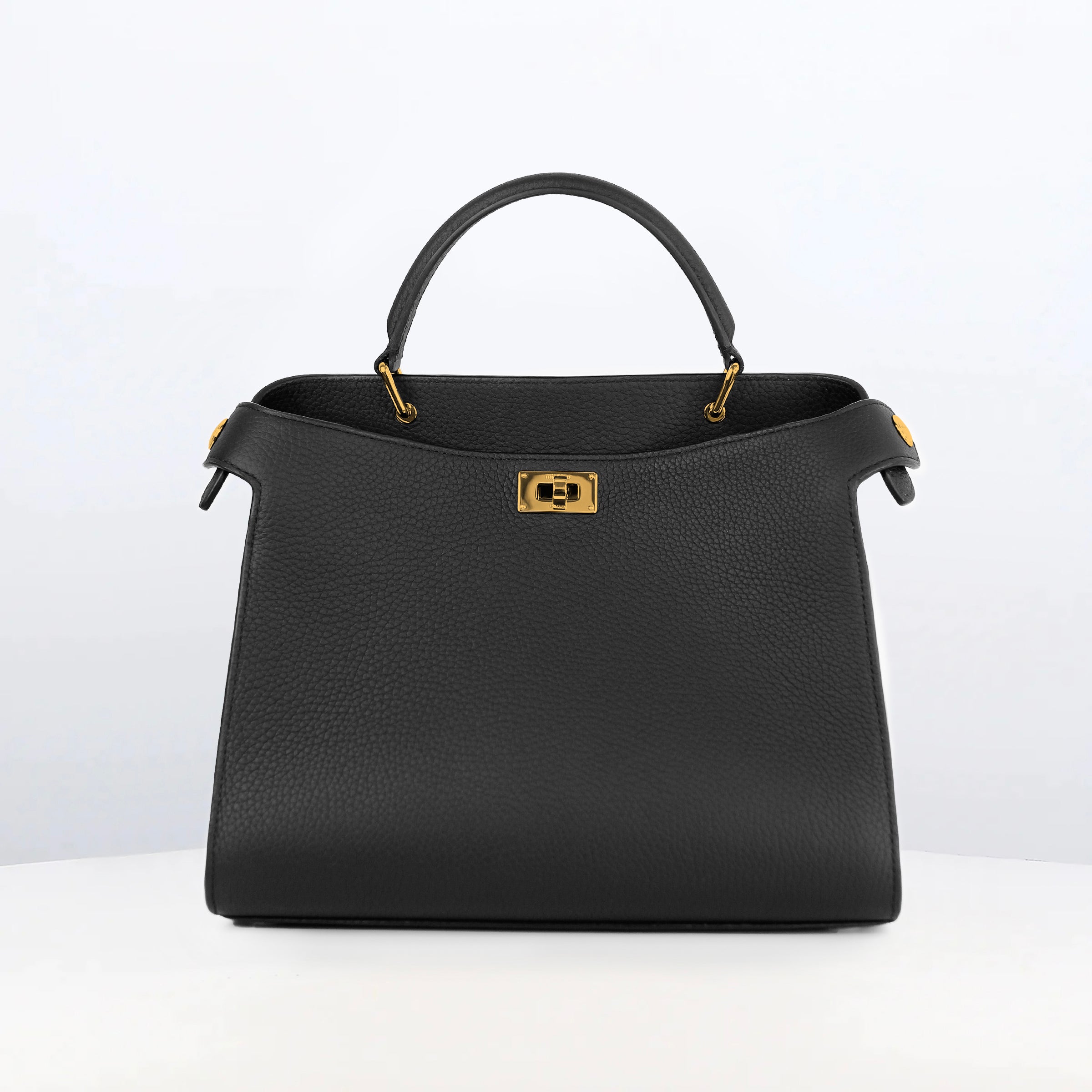 LEATHER HANDBAG LUTECE 27 BLACK WITH GOLD HARDWARE