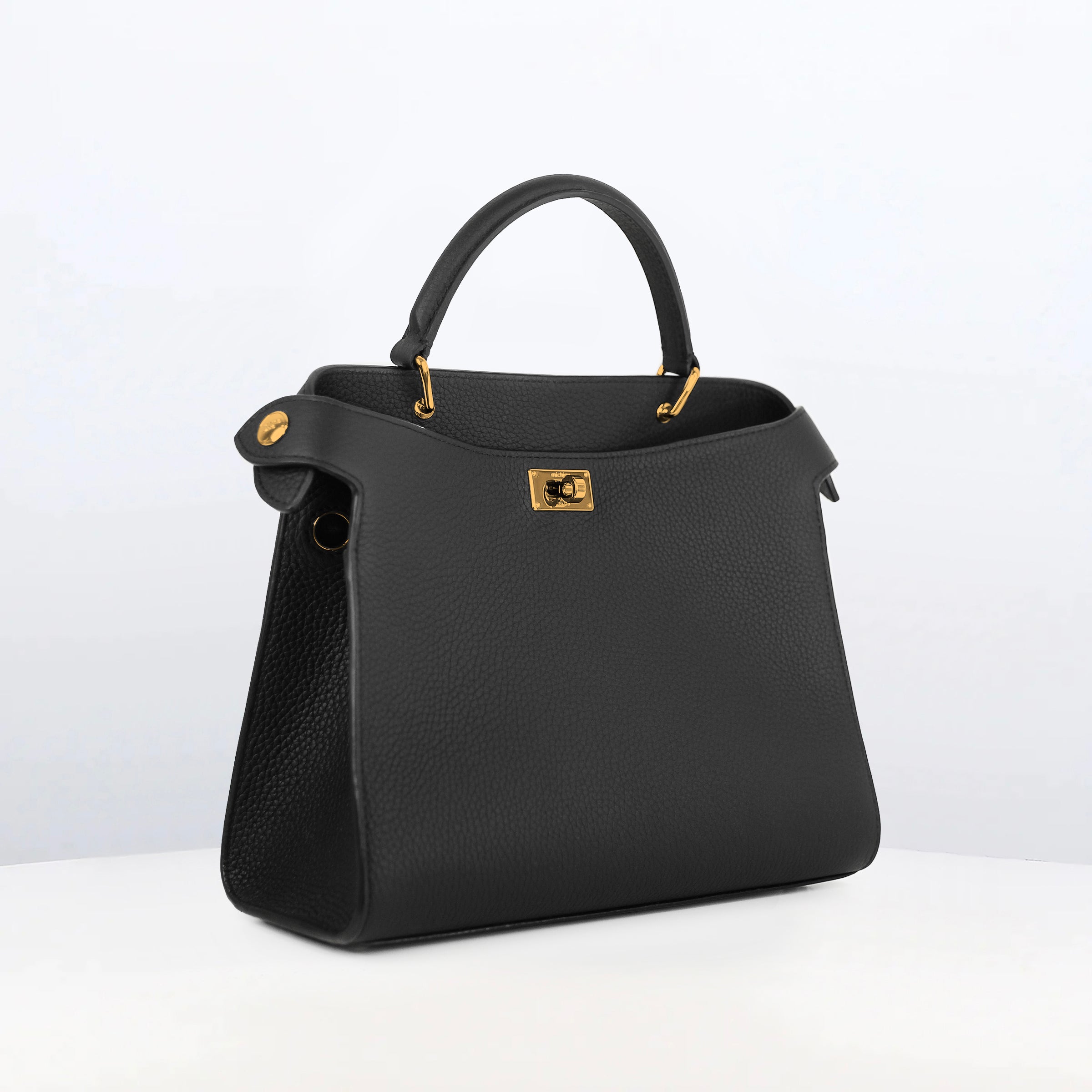 LEATHER HANDBAG LUTECE 27 BLACK WITH GOLD HARDWARE