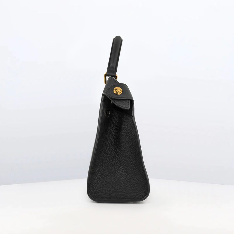LEATHER HANDBAG LUTECE 27 BLACK WITH GOLD HARWARE