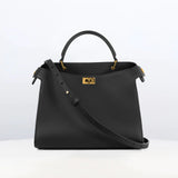 LEATHER HANDBAG LUTECE 27 BLACK WITH GOLD HARWARE