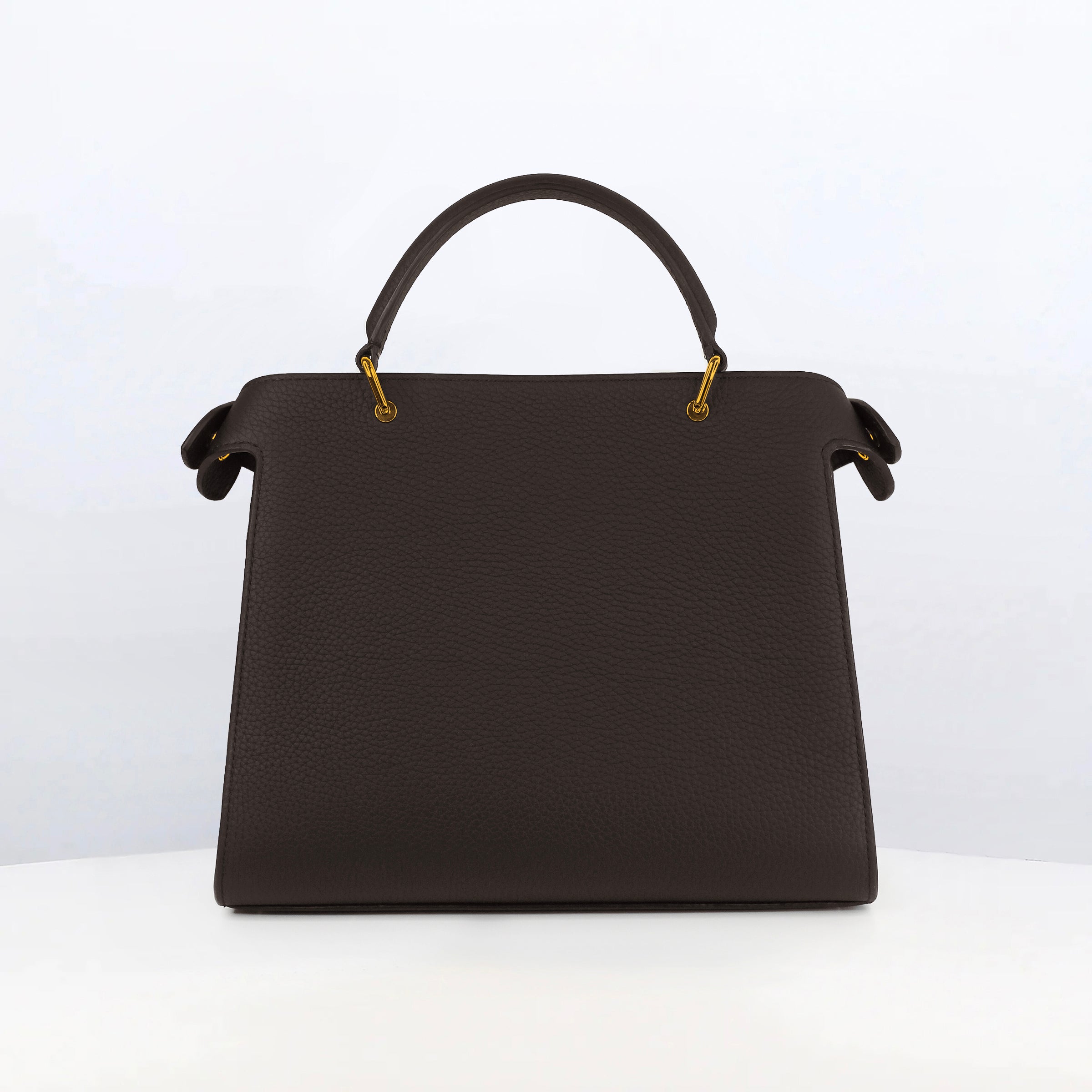 LEATHER HANDBAG LUTECE 27 CHOCOLAT WITH GOLD HARDWARE