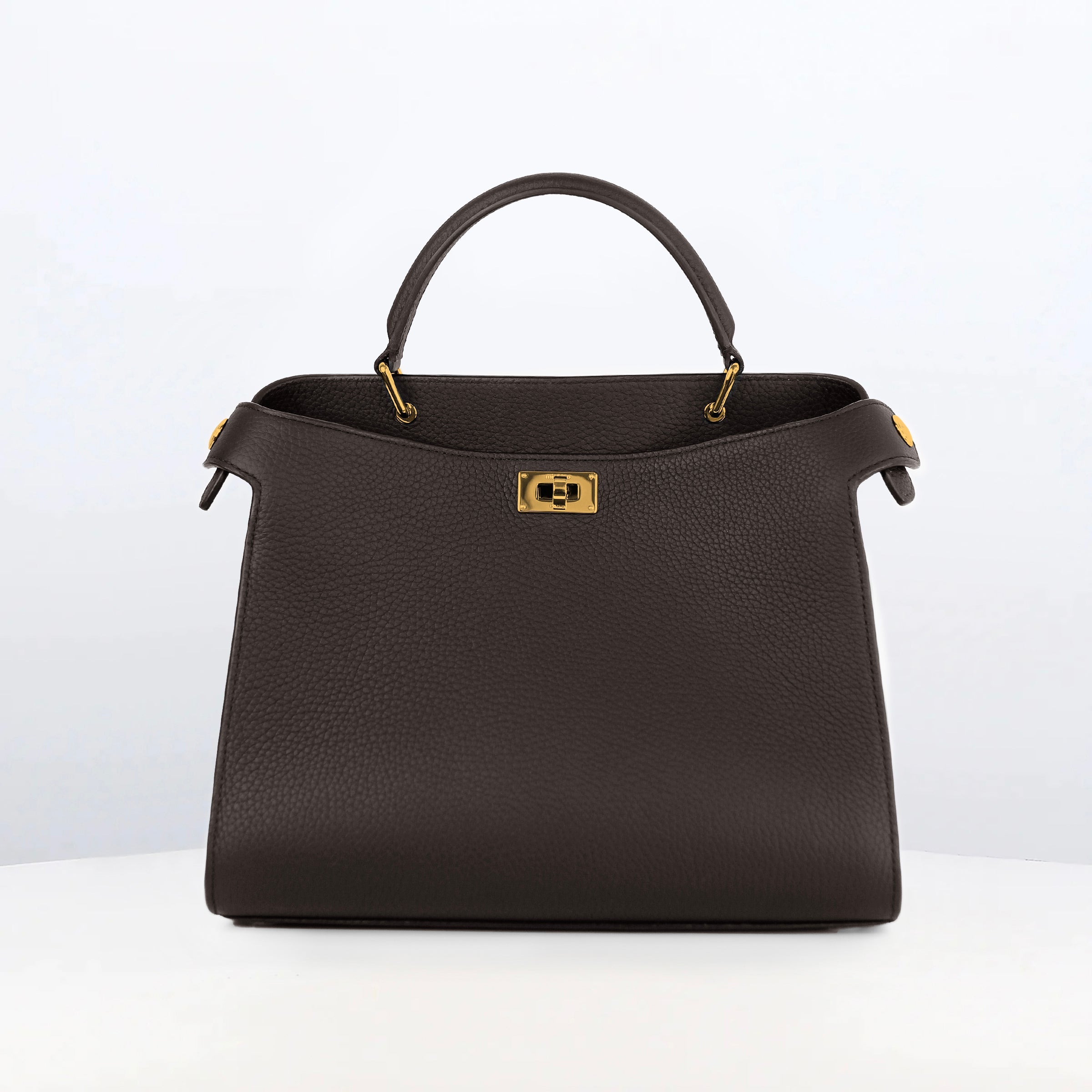 LEATHER HANDBAG LUTECE 27 CHOCOLATE WITH GOLD HARWARE