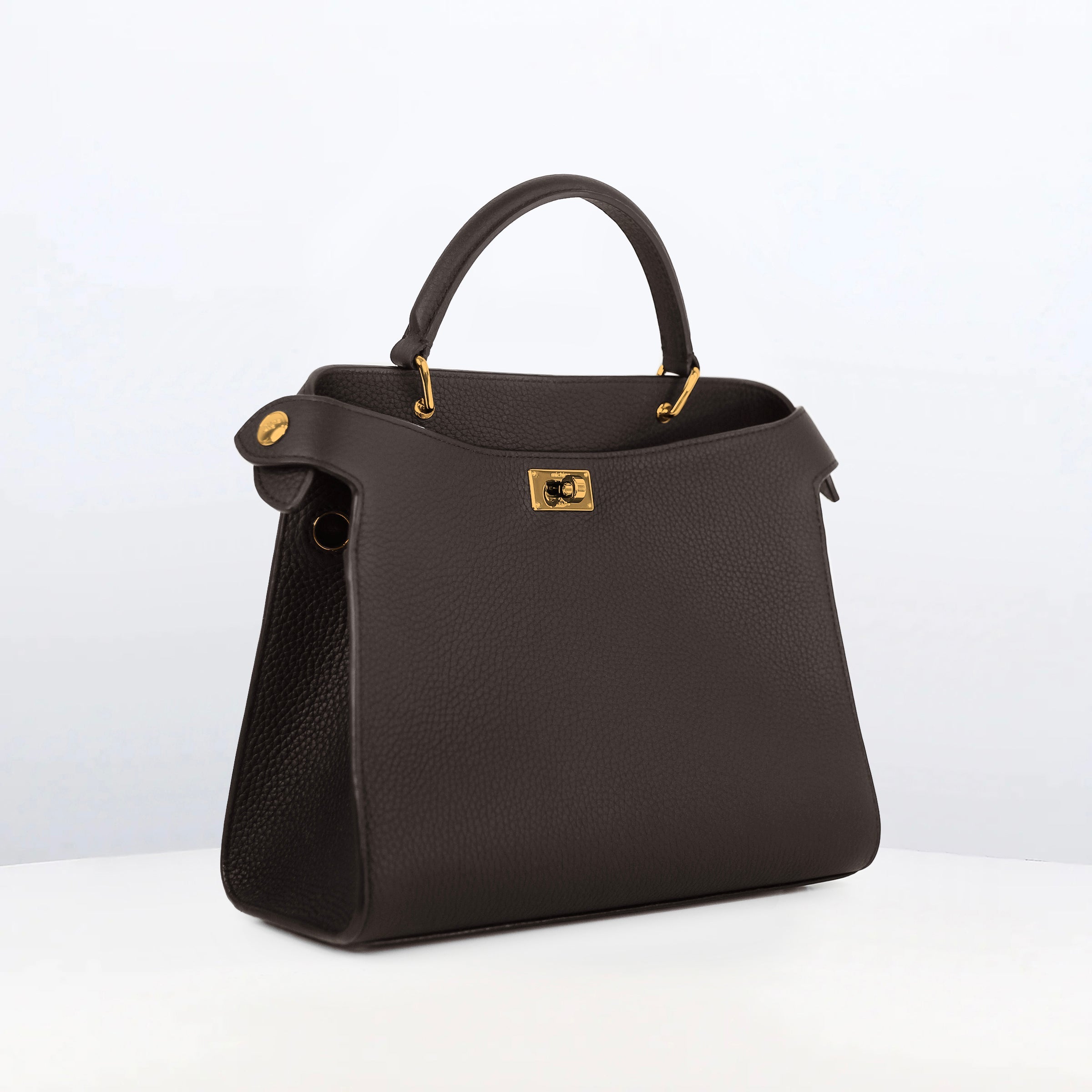 LEATHER HANDBAG LUTECE 27 CHOCOLATE WITH GOLD HARWARE