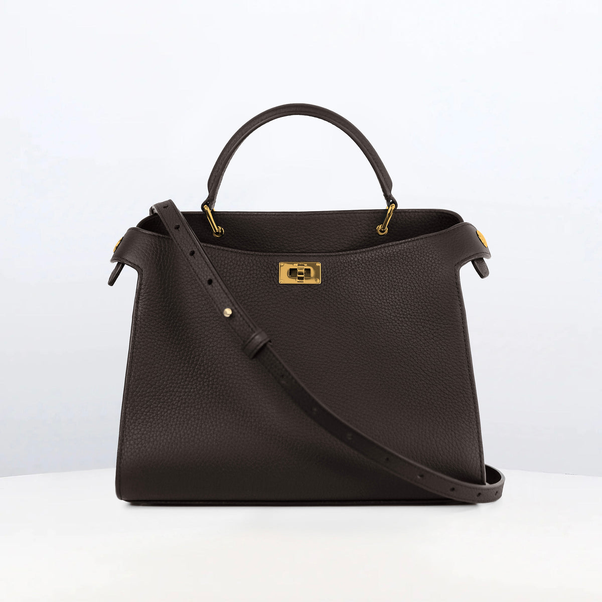 LEATHER HANDBAG LUTECE 27 CHOCOLATE WITH GOLD HARWARE