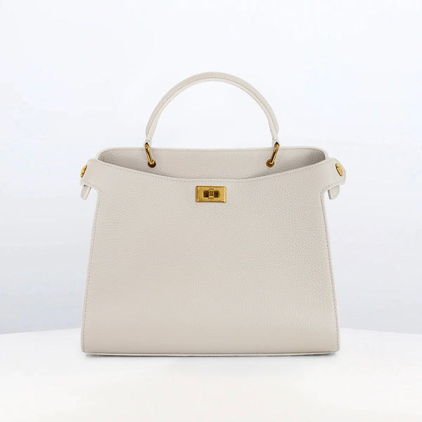 LEATHER HANDBAG LUTECE 27 CRAIE WITH GOLD HARWARE