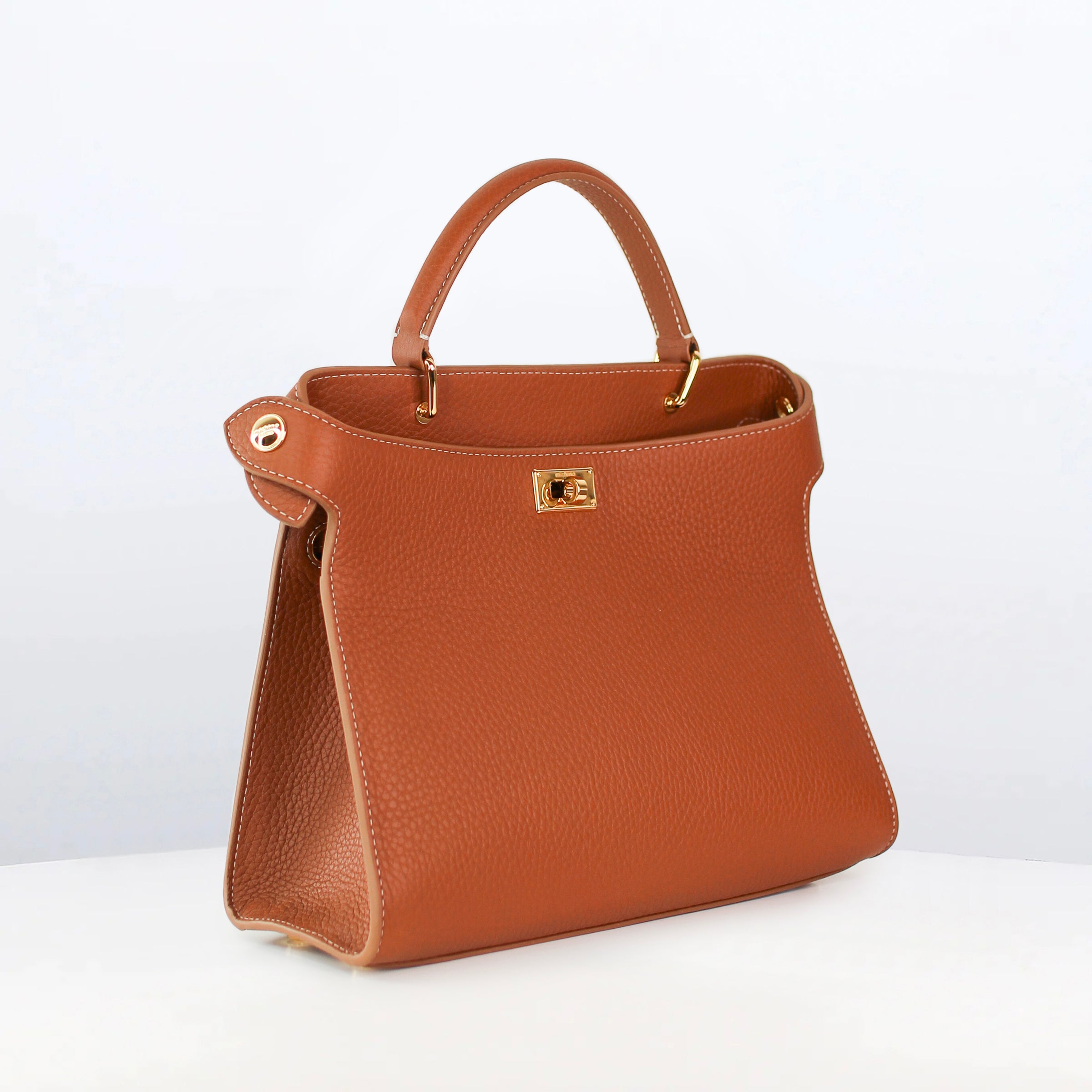 LEATHER HANDBAG LUTECE 27 GOLD WITH GOLD HARDWARE