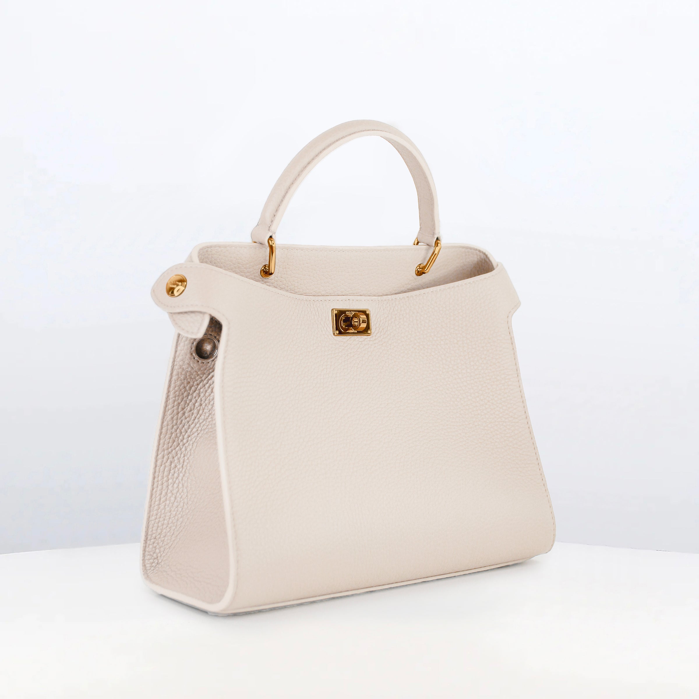LEATHER HANDBAG LUTECE 27 IVORY WITH GOLD HARDWARE