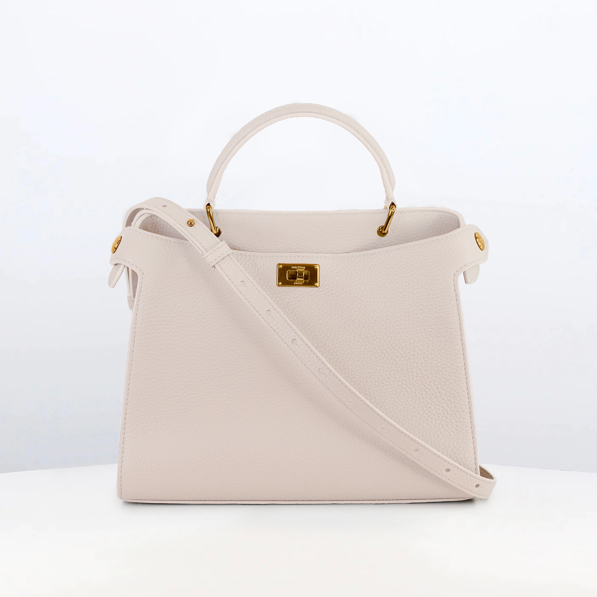 LEATHER HANDBAG LUTECE 27 IVORY WITH GOLD HARDWARE