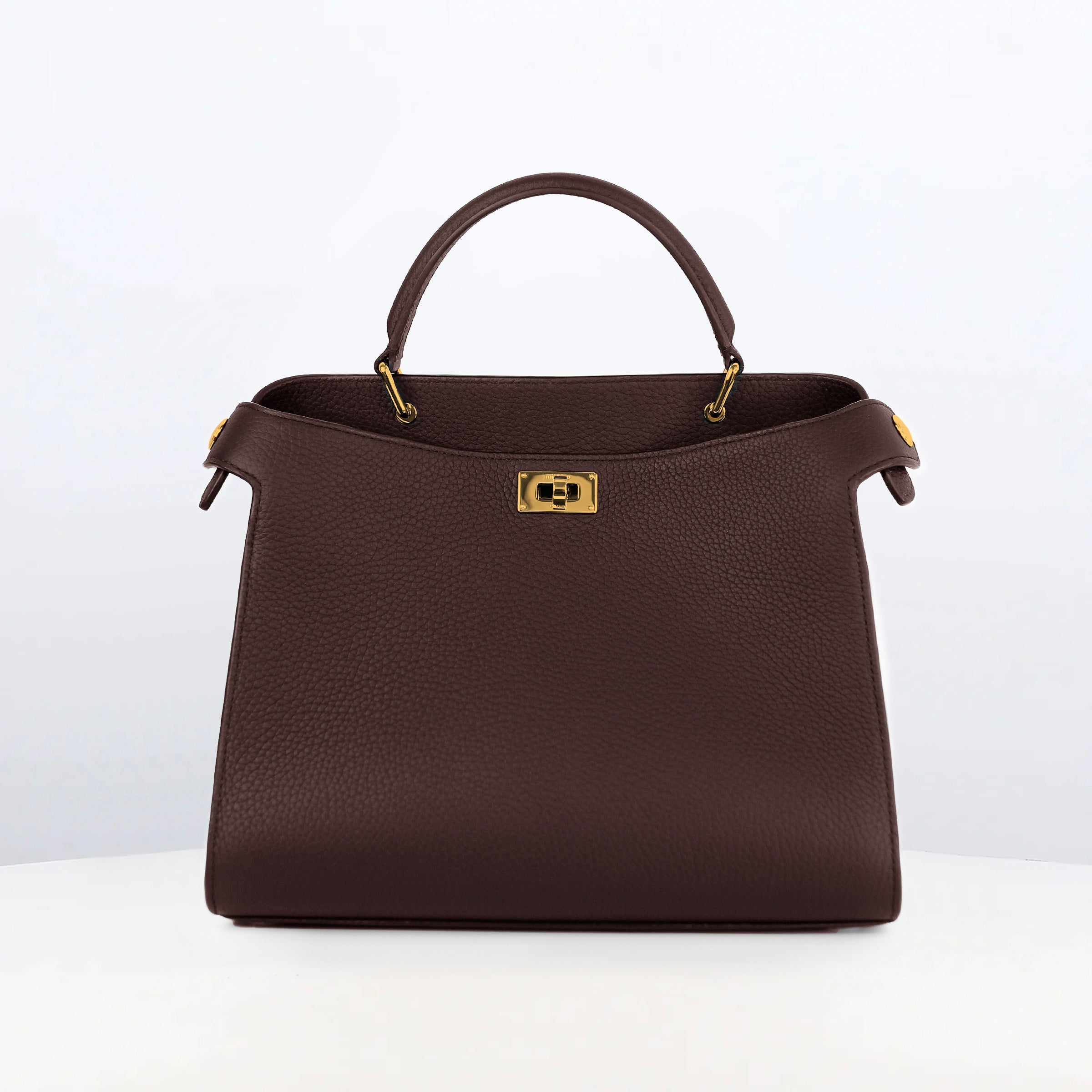 LEATHER HANDBAG LUTECE 27 PRUNE WITH GOLD HARWARE