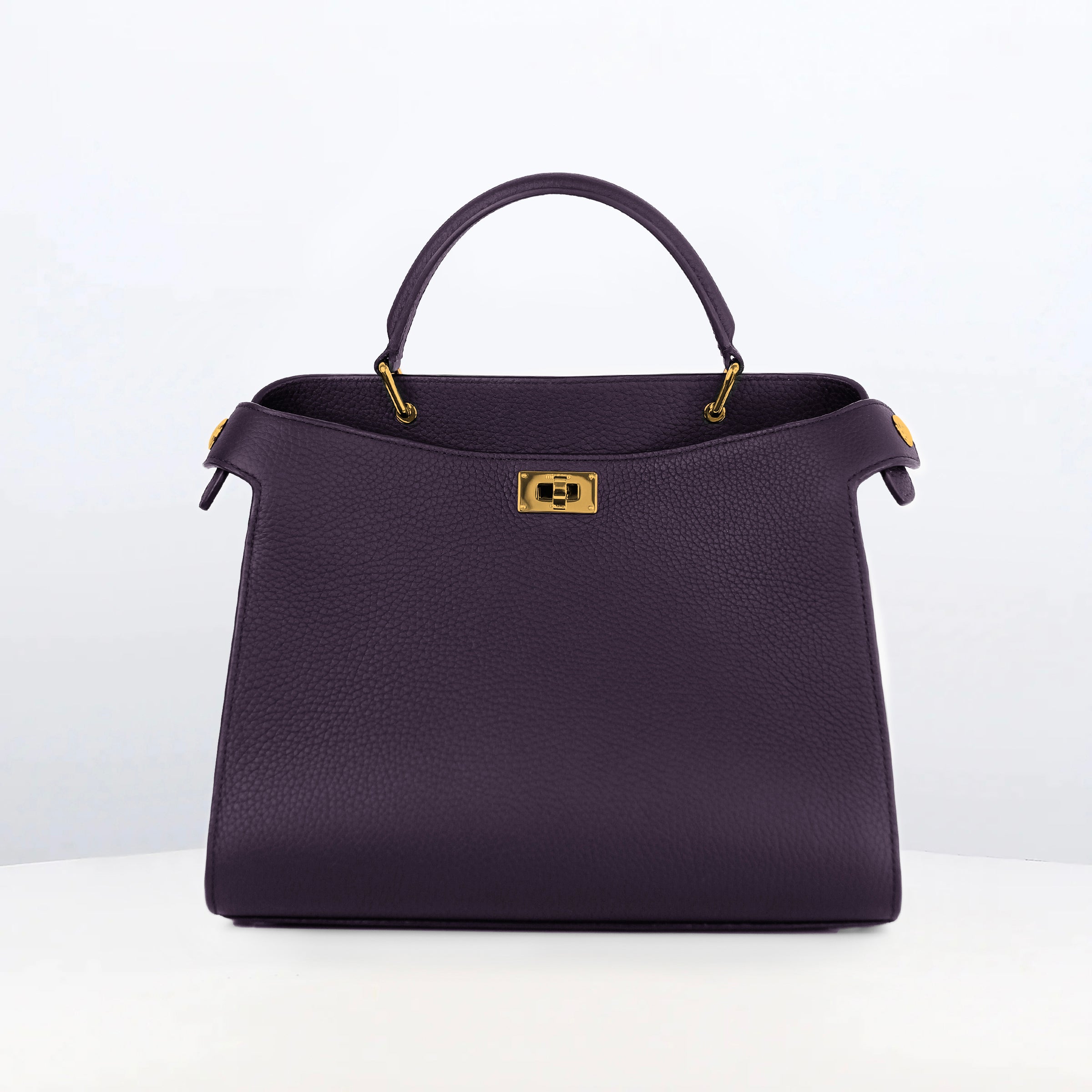 LEATHER HANDBAG LUTECE 27 RAISIN WITH GOLD HARDWARE