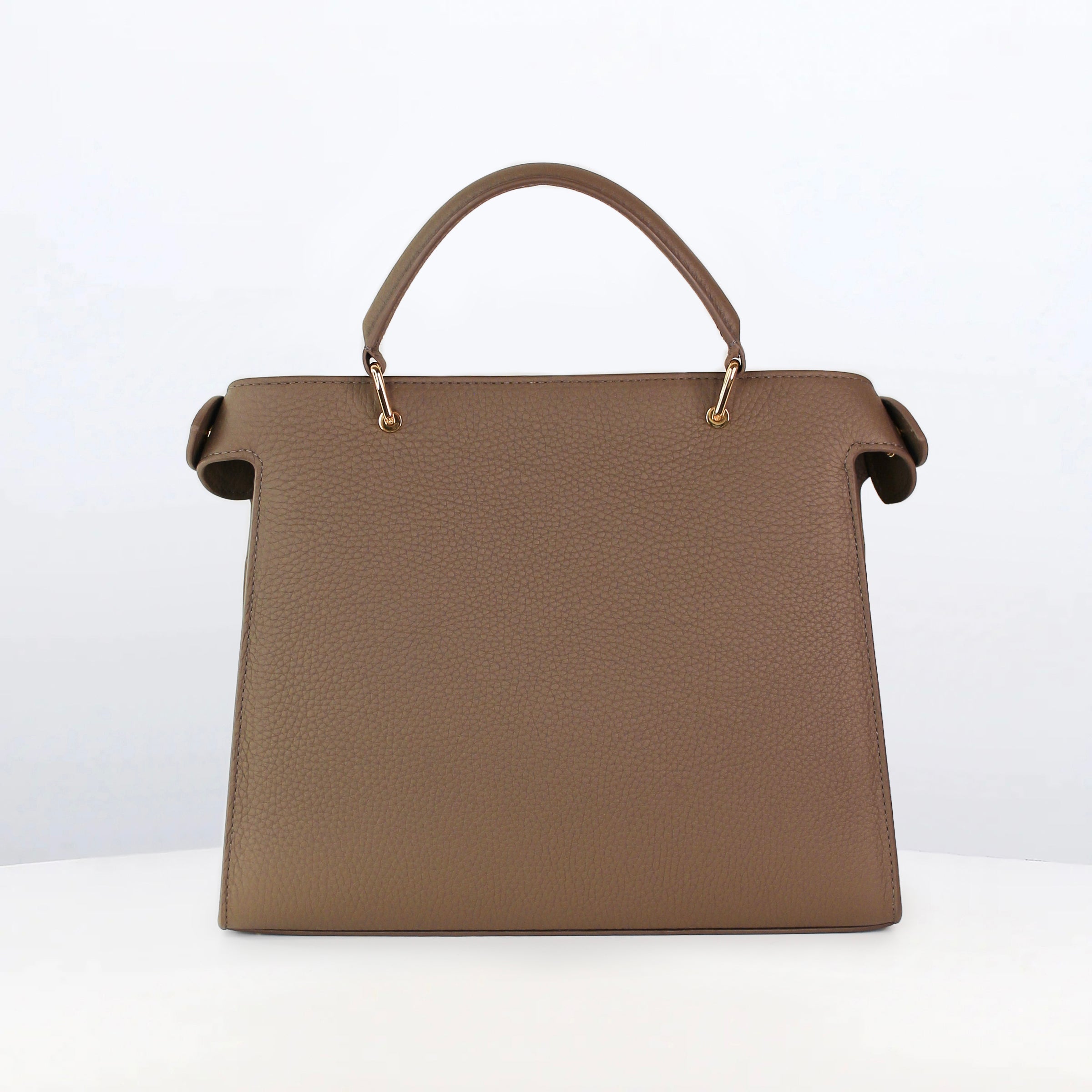 LEATHER HANDBAG LUTECE 27 TAUPE WITH GOLD HARWARE