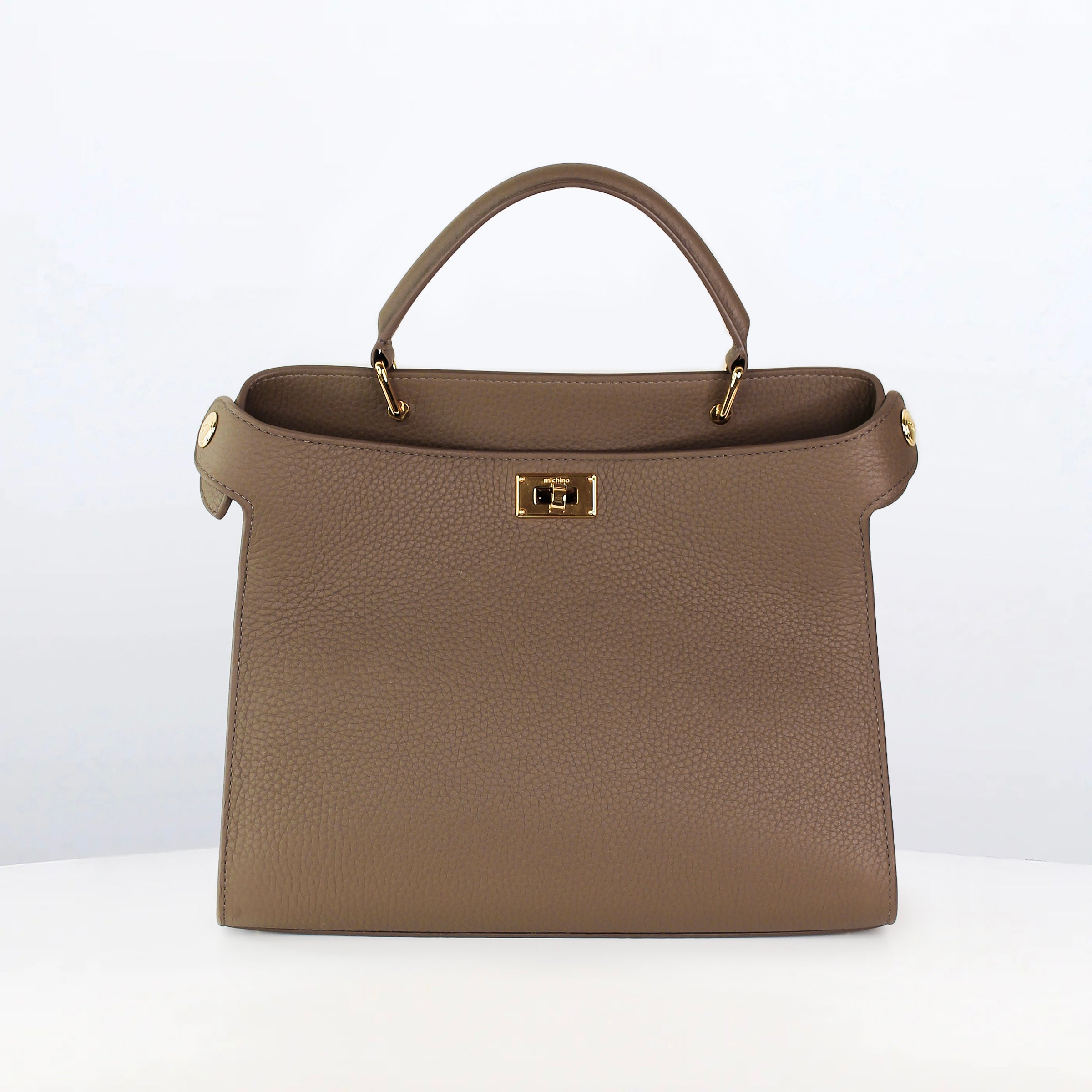 LEATHER HANDBAG LUTECE 27 TAUPE WITH GOLD HARDWARE