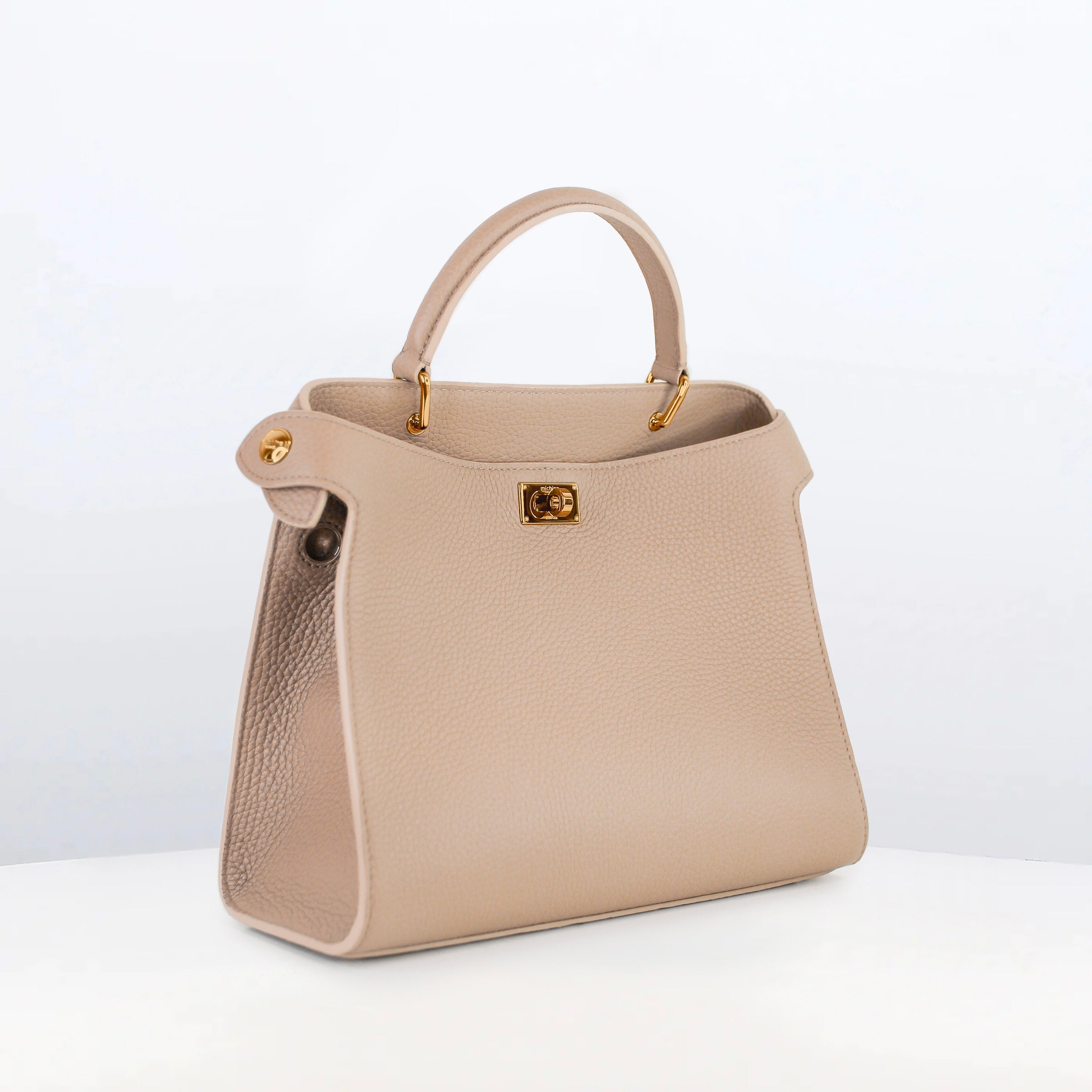 LEATHER HANDBAG LUTECE 27 TOURTERELLE WITH GOLD HARDWARE