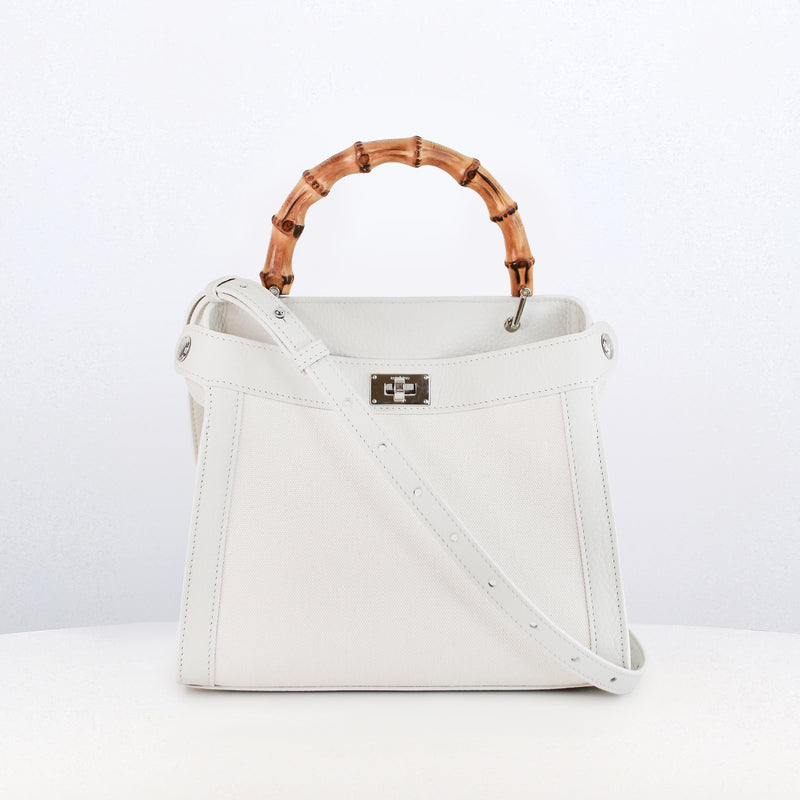 Lutece Mini Arashimaya Canvas Handbag with Bamboo Handle