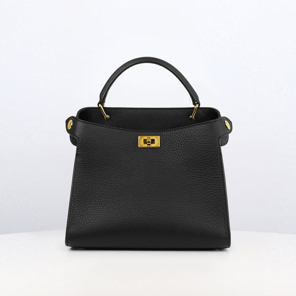 LEATHER HANDBAG LUTECE MINI BLACK GOLD HARDWARE